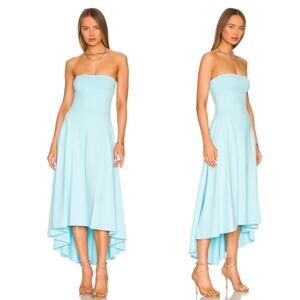 susana monaco Blue Strapless Seamed High Low Dress in Fresh Water Aqua Size S
